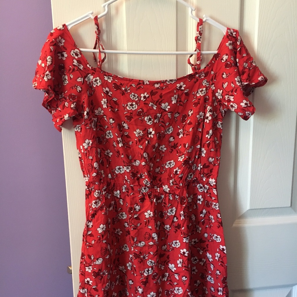 off the shoulder red mini dress